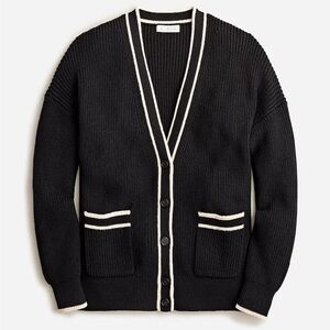 Tipped V-neck cotton cardigan sweater size da